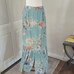 Floral Tiered Maxi Skirt in Seafoam Green